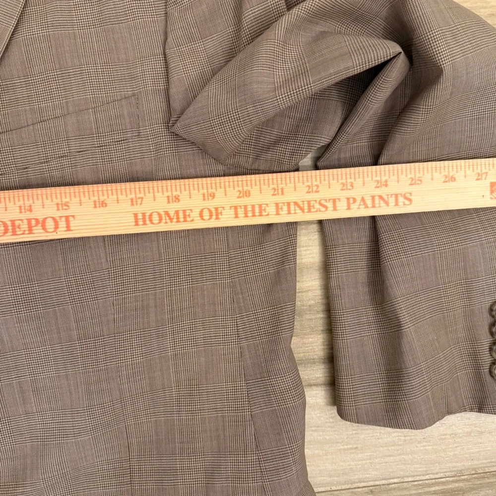 Burberry London Mens 42R Worsted Wool Blazer Tan Glen Plaid‎ Made in USA